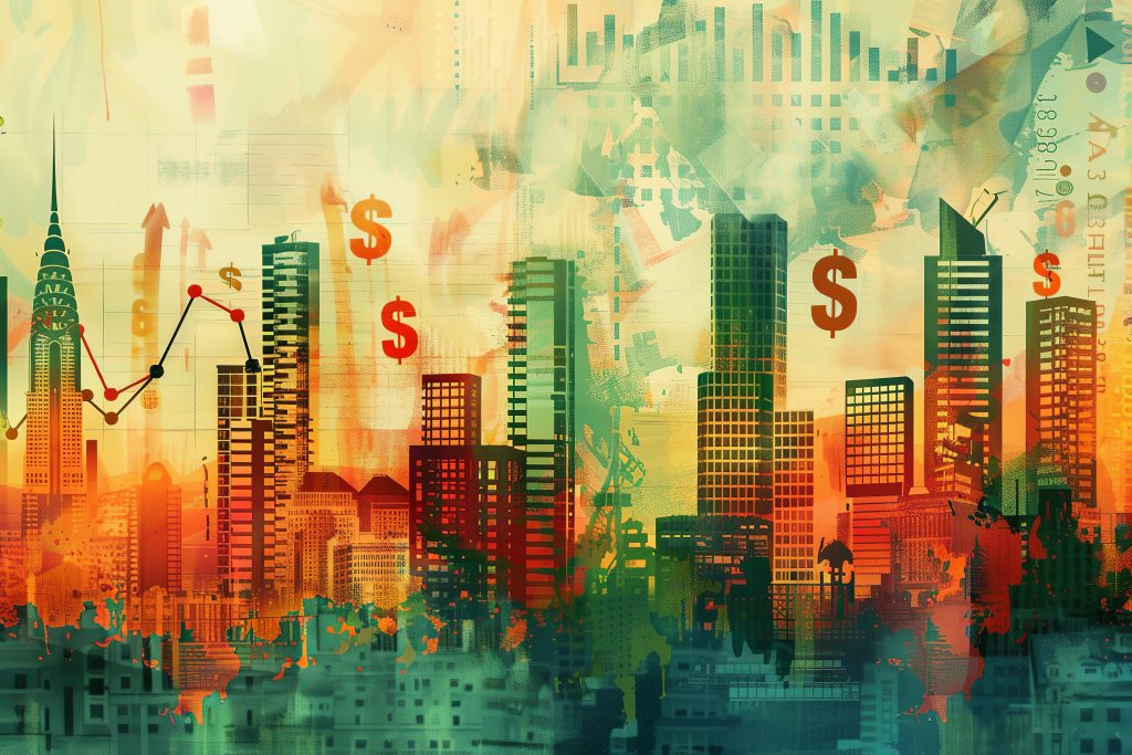 Representação de finanças da classe A
no Brasil a partir de arte de uma vista da cidade.